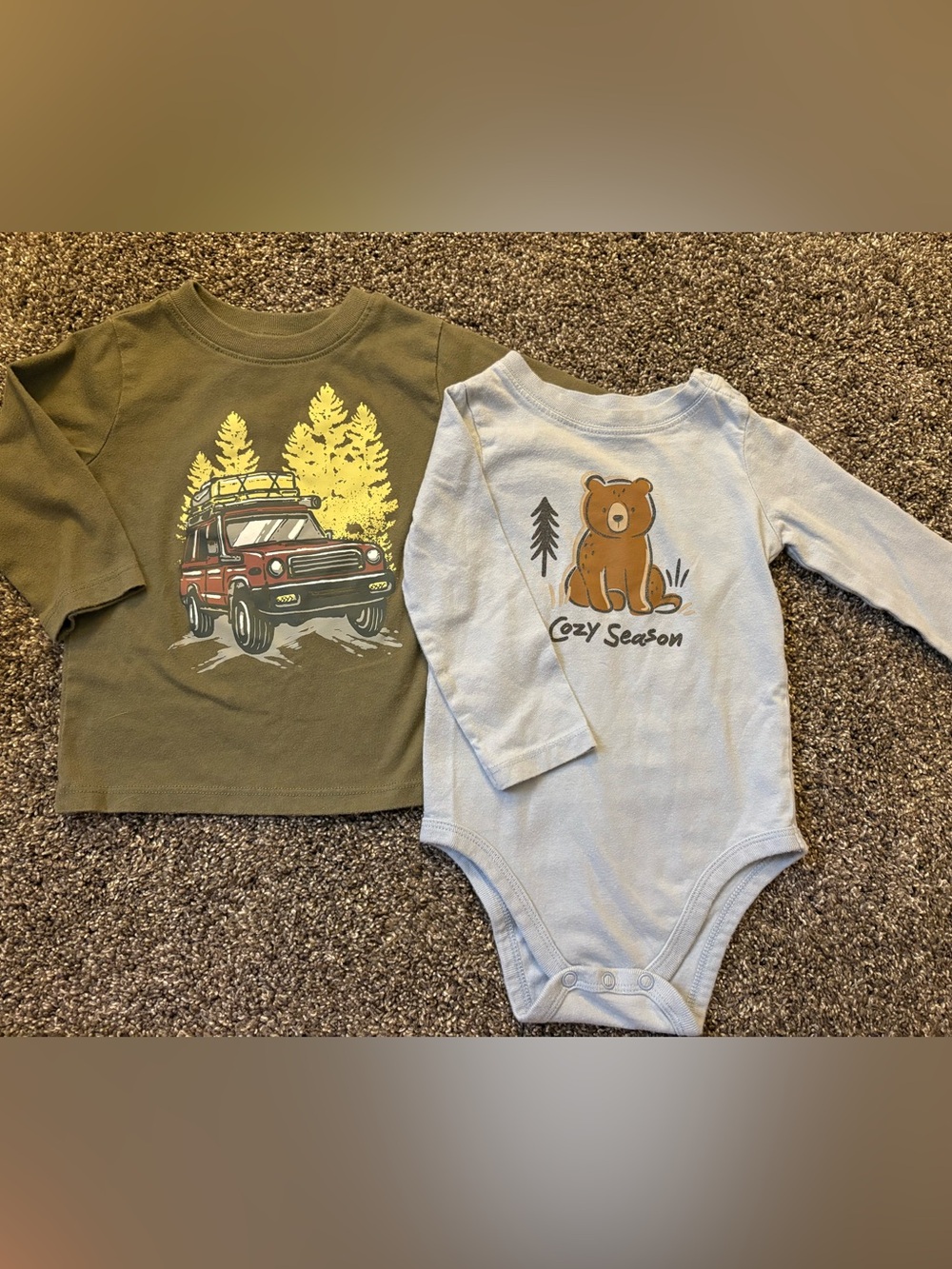 Garanimals Light Blue Bear "Cozy Season" Long-Sleeve Bodysuit and Green Jeep